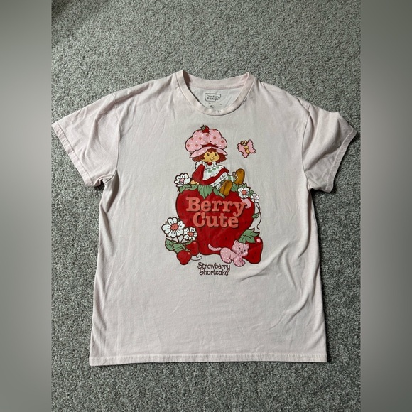 Strawberry Shortcake Tops - Strawberry Shortcake “Berry Cute” Graphic Tee Pale Pink Retro L/XL